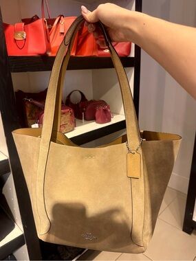 Coach Suede Tote in Camel with Leather Trim